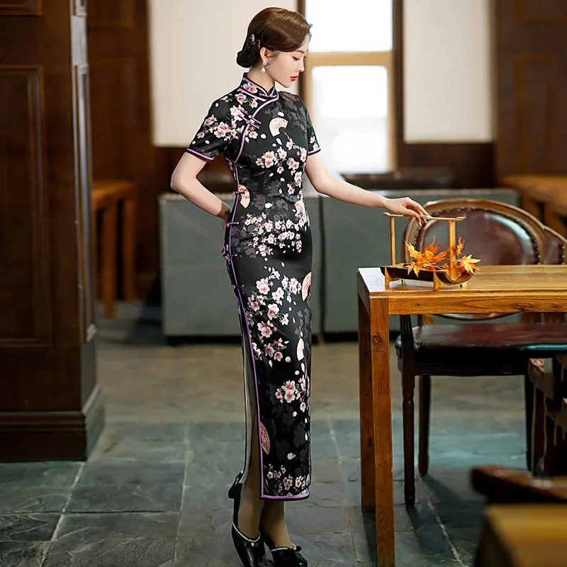 Pius ũ 4XL  ߱  Ÿ  Cheongsam ο   ٸ Į ƾ Qipao ª Ҹ 巹